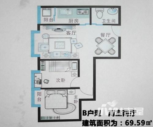 瑞和佳苑普通住宅69.6㎡户型图