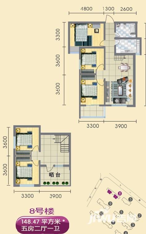 紫玉龙华雅苑5室2厅1卫户型图