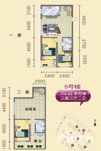 紫玉龙华雅苑3室2厅2卫户型图