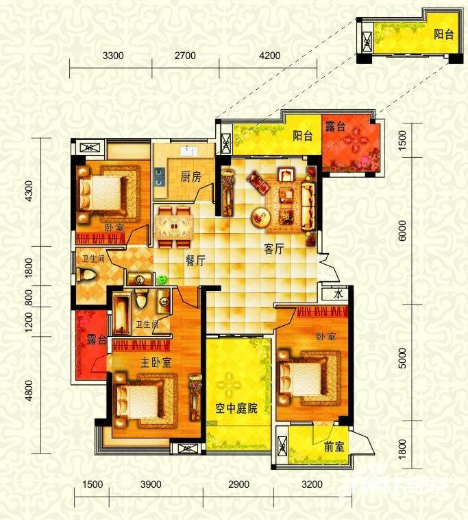 太一御江城3室2厅2卫146.6㎡户型图