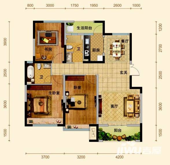 三沙源国际生态文化旅游度假区3室2厅2卫119㎡户型图