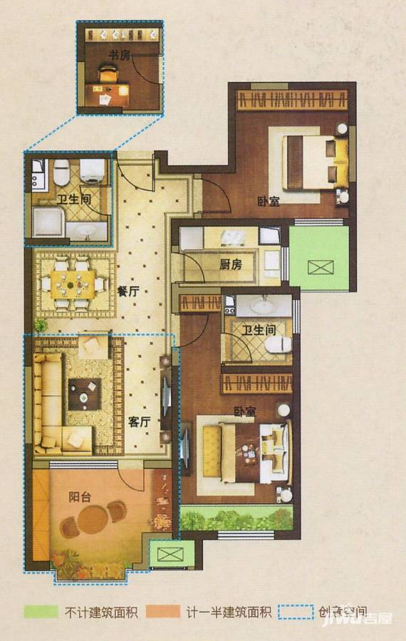 墅城普通住宅90㎡户型图