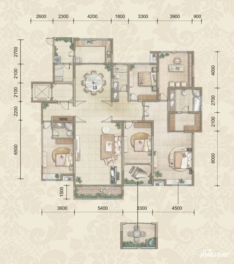 中海国际社区5室2厅3卫258㎡户型图