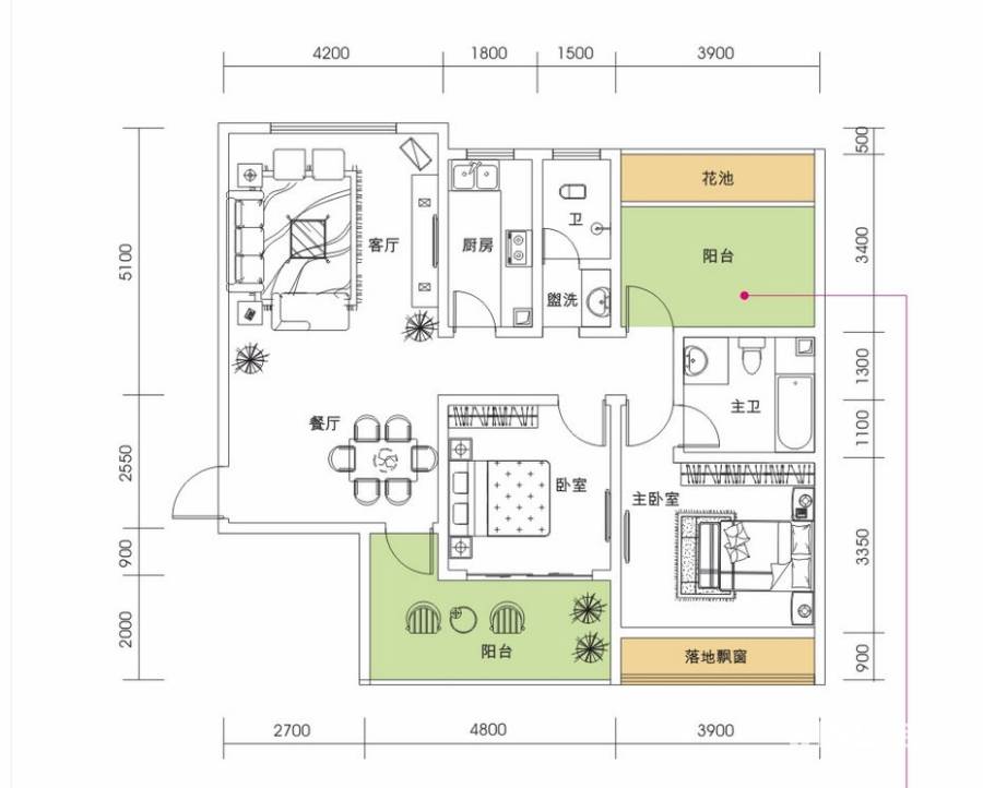 苹果社区2室1厅2卫115.8㎡户型图