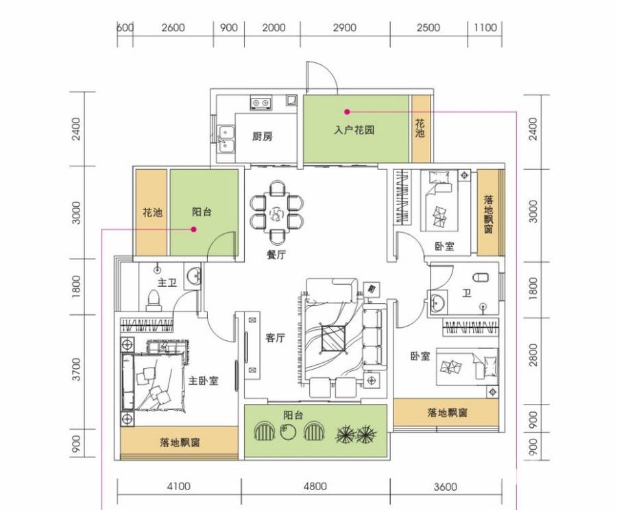 苹果社区3室2厅2卫130.2㎡户型图