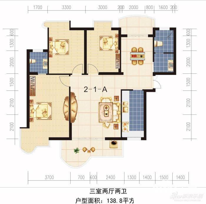 潇湘国际广场普通住宅138.8㎡户型图