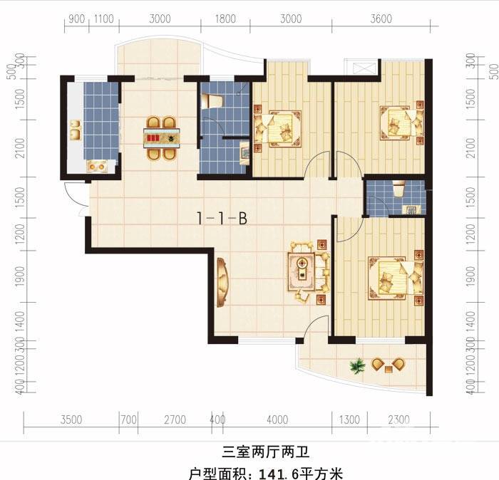 潇湘国际广场普通住宅141.6㎡户型图