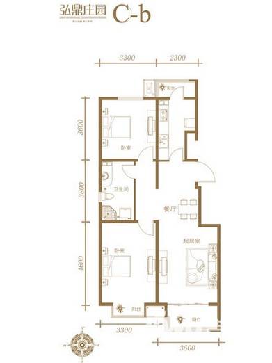 弘鼎庄园普通住宅96.6㎡户型图